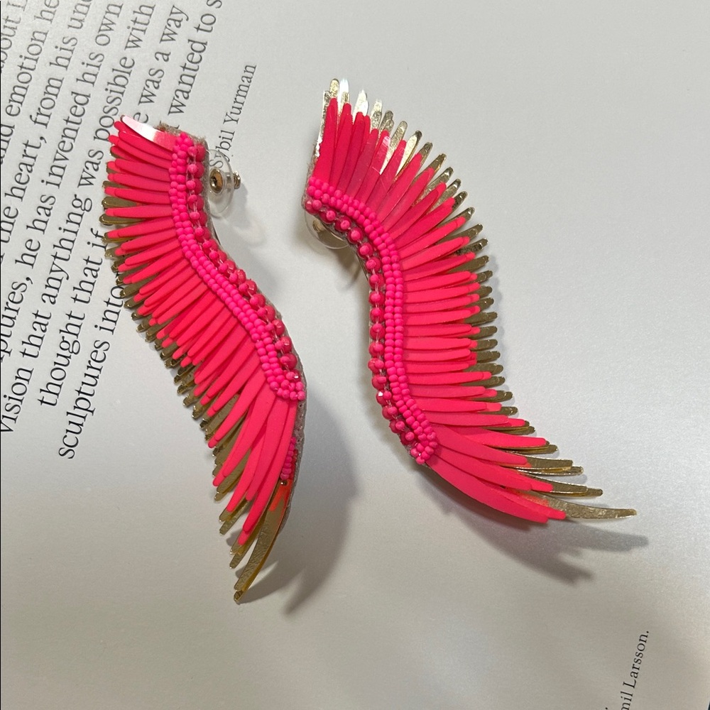 Mignonne Gavigan Neon Hot Pink and Gold Madeline Wing Earrings 💕